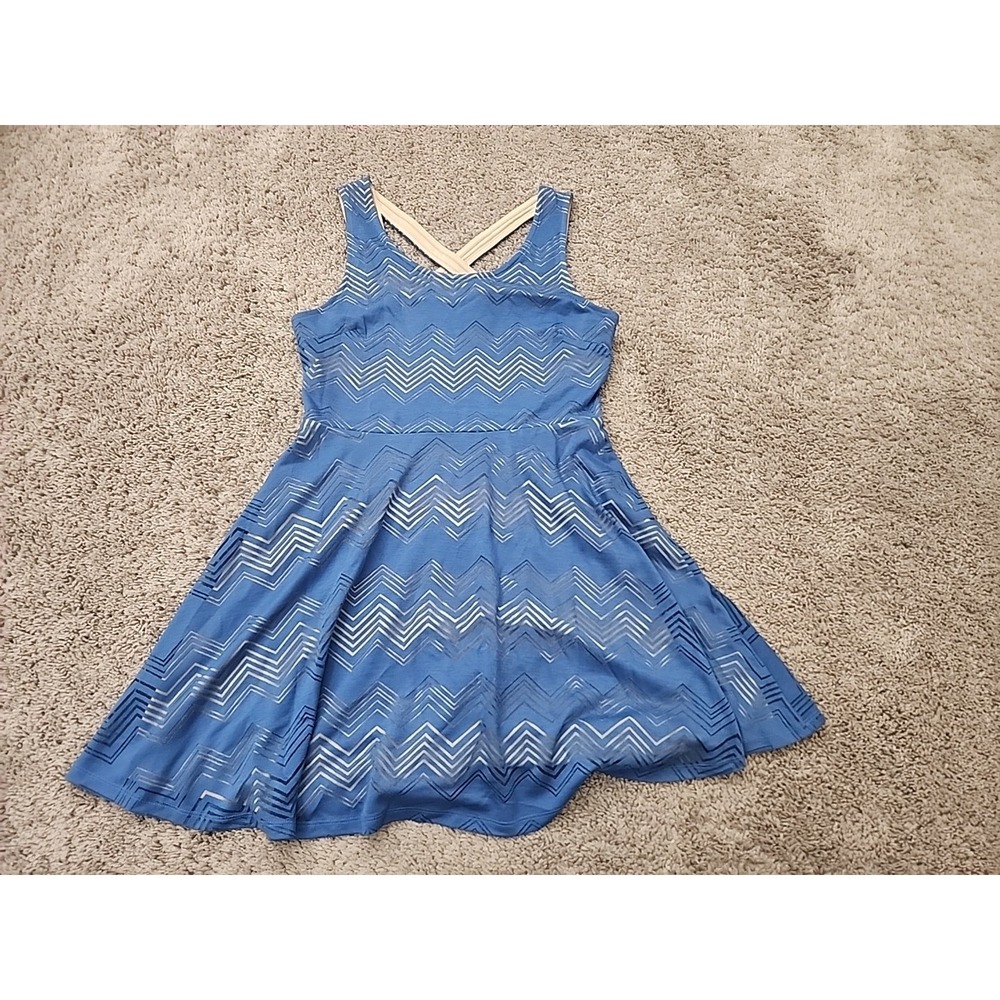 Candie's Dress Womens L Blue Sheer Chevron Sleeveless Fit&Flare Lined Mini